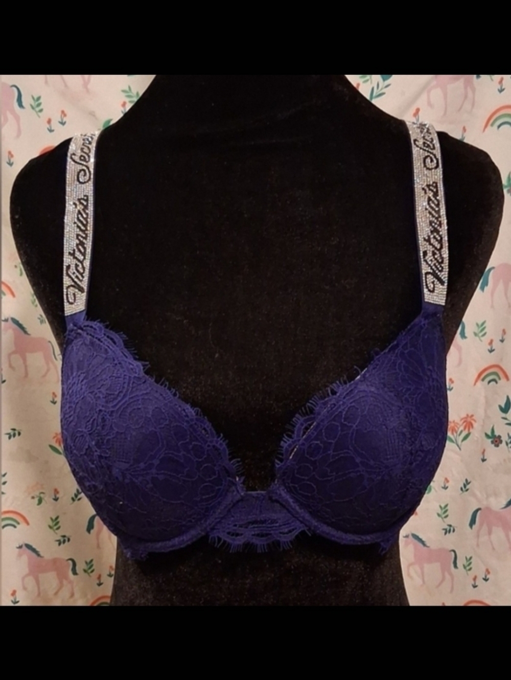 EUC Victoria's Secret VS Purple Lace & Silver Bling Sexy Push-Up Bra SZ 34B